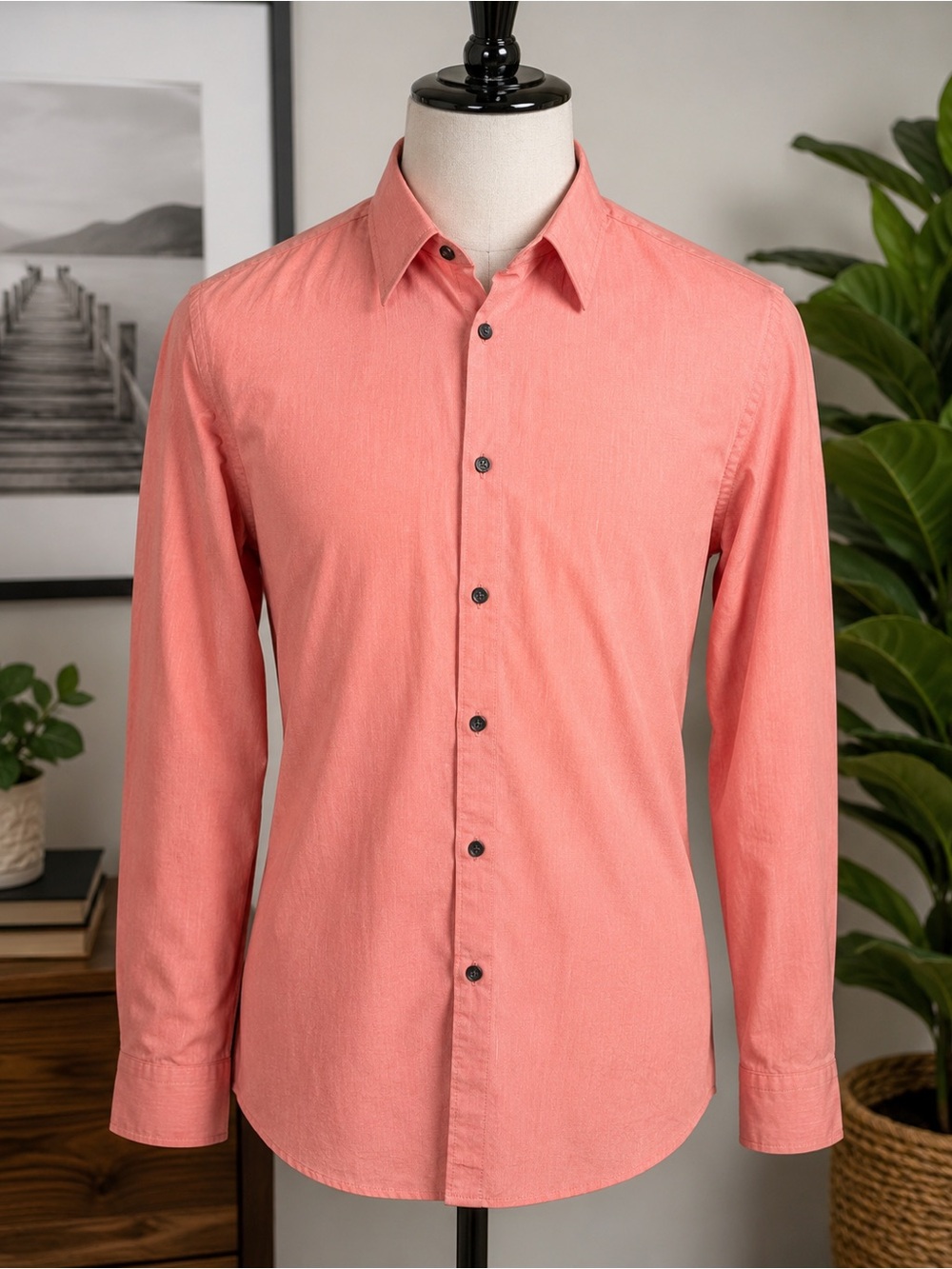 Express 1MX Extra Slim Men's Pink Button Front Dress Shirt 16-16.5 Large
